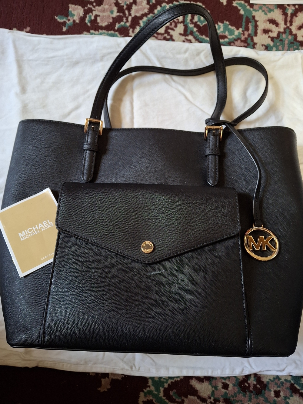 Michael Kors Black Saffiano Leather Tote with Front Pocket